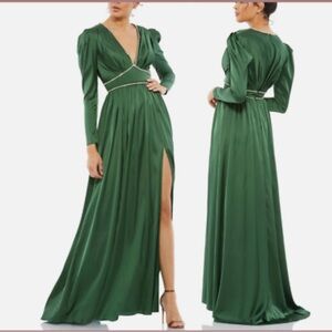 Machine Long Sleeve Green Dress with Slit